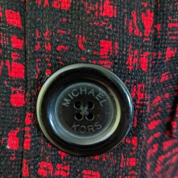 MICHAEL Michael Kors Red Black Tweed Plaid Jacket Size Large – Boxy Button Front - Picture 6 of 8
